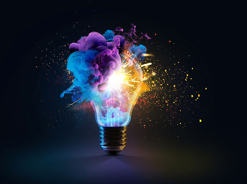 Creative,Light,Bulb,Explodes,With,Colorful,Dry,Paint,,Sparks,And Innovation and Light blub ideas in orthopedics